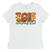 White tgif thank goodness it s fall Ladies Tee - Zillion Design Studio