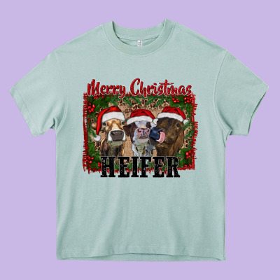 Merry Christmas Heifer Heavy Core Tee Designed By Ranaportraitstore