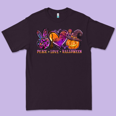 Peace Love Halloween Premium Tee Designed By Adodesignshop
