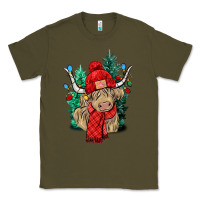 Army Green Red Christmas long haired Cow Classic Tee - NancyCooperArtShop