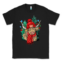 Black Red Christmas long haired Cow Classic Tee - NancyCooperArtShop