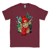 Burgundy Red Christmas long haired Cow Classic Tee - NancyCooperArtShop