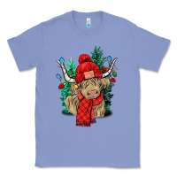 Colony Blue Red Christmas long haired Cow Classic Tee - NancyCooperArtShop
