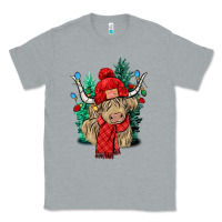 Heather Grey Red Christmas long haired Cow Classic Tee - NancyCooperArtShop