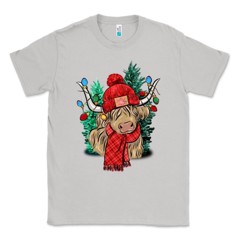 Red Christmas Long Haired Cow Classic Tee by NancyCooperArtShop | Teevron