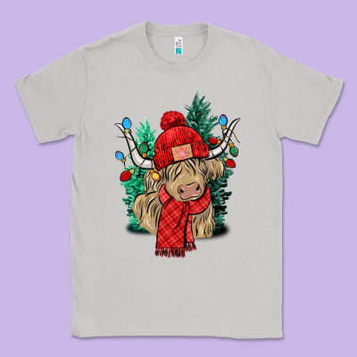Red Christmas Long Haired Cow Classic Tee Designed By Nancycooperartshop