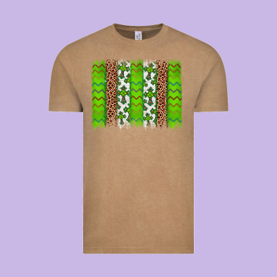 Western St. Patrick's Shamrock Cross Leopard Brushstroke Vintage Tee Designed By Artiststas