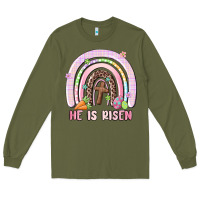 Army Green he is risen easter rainbow Long Sleeve Tee - MaliasSmallBusiness