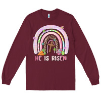 Burgundy he is risen easter rainbow Long Sleeve Tee - MaliasSmallBusiness