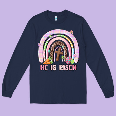 He Is Risen Easter Rainbow Long Sleeve Tee Designed By Maliassmallbusiness