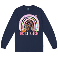 Navy he is risen easter rainbow Long Sleeve Tee - MaliasSmallBusiness