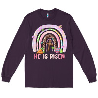 Plum he is risen easter rainbow Long Sleeve Tee - MaliasSmallBusiness