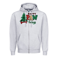 Heather Grey happy pawlidays christmas pets Zipper Hoodie - MaliasSmallBusiness