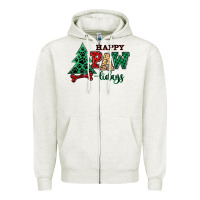 Oatmeal Heather happy pawlidays christmas pets Zipper Hoodie - MaliasSmallBusiness