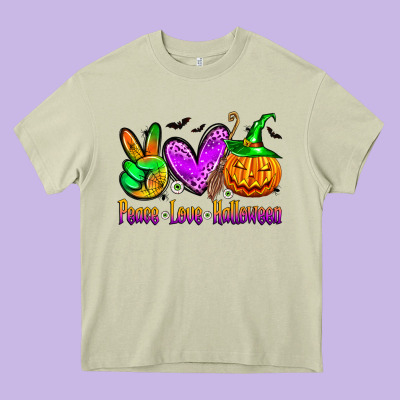 Peace Love Halloween Heavy Core Tee Designed By Zillion Design Studio
