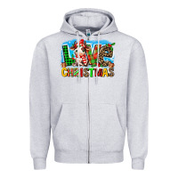 Heather Grey love christmas cow Zipper Hoodie - MaliasSmallBusiness