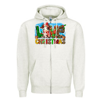 Oatmeal Heather love christmas cow Zipper Hoodie - MaliasSmallBusiness