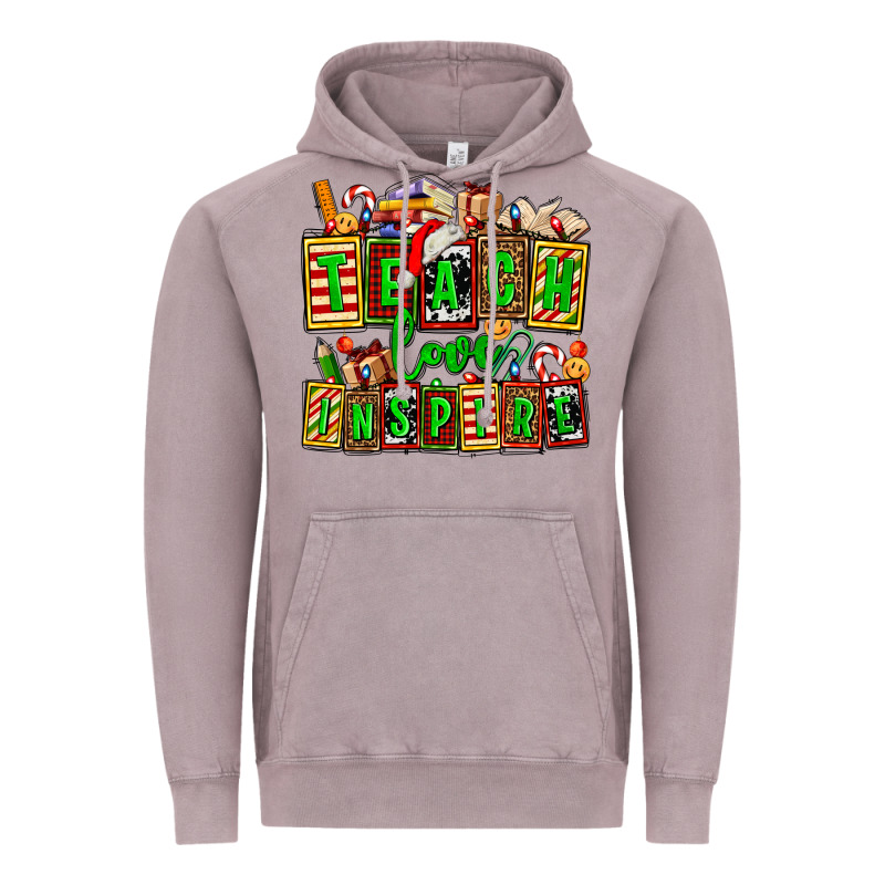 Teach Love Inspire With Christmas And Teacher Elements Vintage Hoodie by AdoDesignShop | Teevron