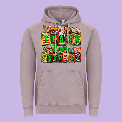 Teach Love Inspire With Christmas And Teacher Elements Vintage Hoodie Designed By Adodesignshop