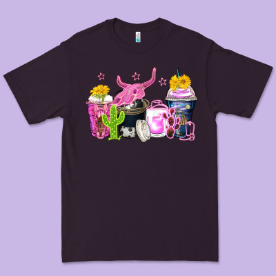 Neon Western Coffee Cups Premium Tee Designed By Zillion Design Studio