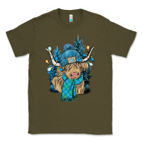 Army Green Winter long haired Cow Classic Tee - NancyCooperArtShop