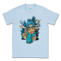Dusty Blue Winter long haired Cow Classic Tee - NancyCooperArtShop