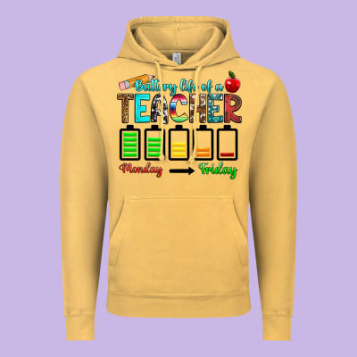 Battery Life Of A Teacher Monday Friday Vintage Hoodie Designed By Ranaportraitstore