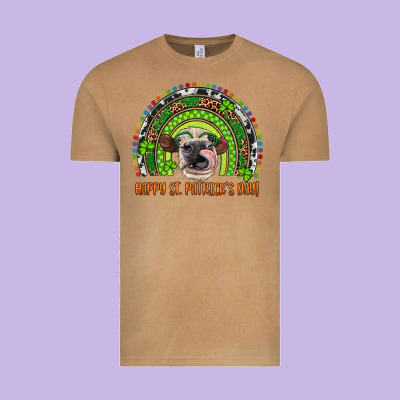 Western Happy St. Patrick's Day Cow Rainbow Vintage Tee Designed By Artiststas