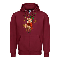 Burgundy reindeer in christmas Zipper Hoodie - MaliasSmallBusiness