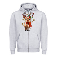 Heather Grey reindeer in christmas Zipper Hoodie - MaliasSmallBusiness