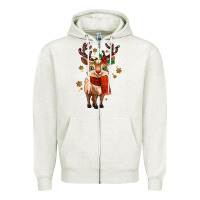 Oatmeal Heather reindeer in christmas Zipper Hoodie - MaliasSmallBusiness