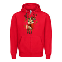 Red reindeer in christmas Zipper Hoodie - MaliasSmallBusiness