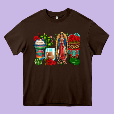 Lady Of Guadalupe Coffee Cups Heavy Core Tee Designed By Zillion Design Studio