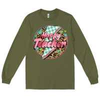 Army Green happy teacher lighting bolt Long Sleeve Tee - MaliasSmallBusiness