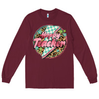 Burgundy happy teacher lighting bolt Long Sleeve Tee - MaliasSmallBusiness