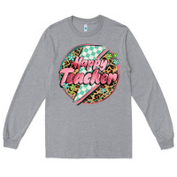 Heather Grey happy teacher lighting bolt Long Sleeve Tee - MaliasSmallBusiness