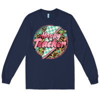 Navy happy teacher lighting bolt Long Sleeve Tee - MaliasSmallBusiness