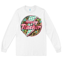 White happy teacher lighting bolt Long Sleeve Tee - MaliasSmallBusiness