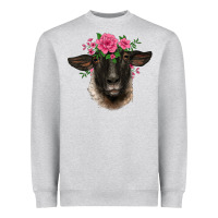 Heather Grey suffolk ewe sheep with floral headdress Heavyweight Sweatshirt - BarkalooDesign