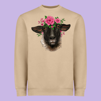 Suffolk Ewe Sheep With Floral Headdress Heavyweight Sweatshirt Designed By Barkaloodesign