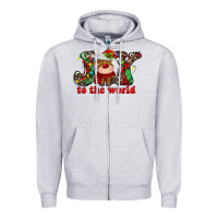 Heather Grey joy to the world christmas deer Zipper Hoodie - MaliasSmallBusiness