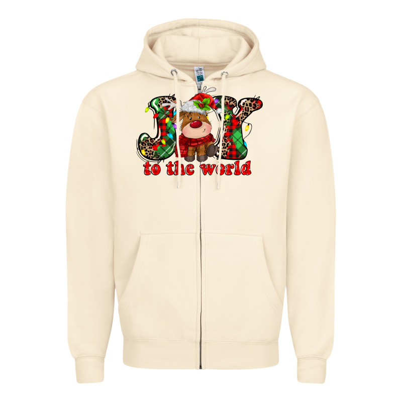 Joy To The World Christmas Deer Zipper Hoodie by MaliasSmallBusiness | Teevron