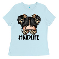 Baby Blue kid life leopard messy bun Ladies Tee - texasbilliewilder