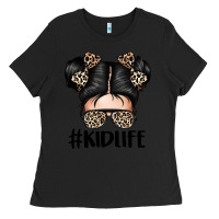 Black kid life leopard messy bun Ladies Tee - texasbilliewilder