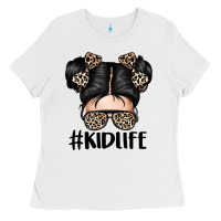 White kid life leopard messy bun Ladies Tee - texasbilliewilder