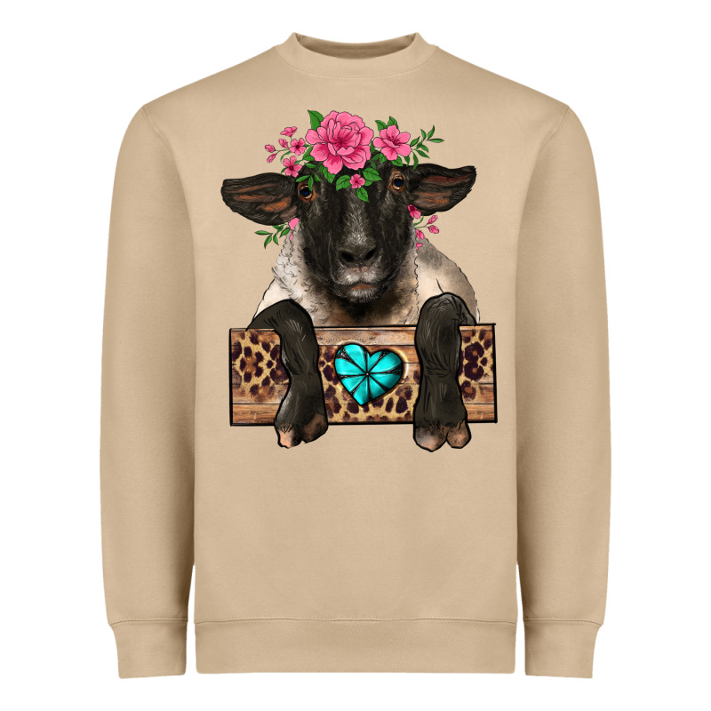 Suffolk Ewe Peeking With Floral Headdress Heavyweight Sweatshirt by BarkalooDesign | Teevron