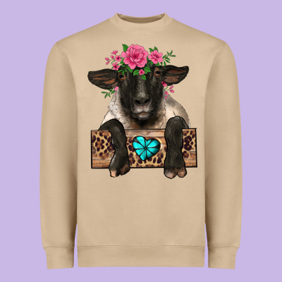 Suffolk Ewe Peeking With Floral Headdress Heavyweight Sweatshirt Designed By Barkaloodesign