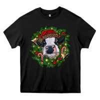 Black heifer cow with Christmas wreath Heavy Core Tee - RanaPortraitStore