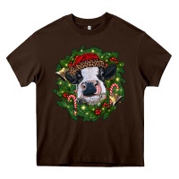 Chocolate Brown heifer cow with Christmas wreath Heavy Core Tee - RanaPortraitStore