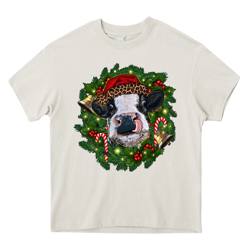 Heifer Cow With Christmas Wreath Heavy Core Tee by RanaPortraitStore | Teevron